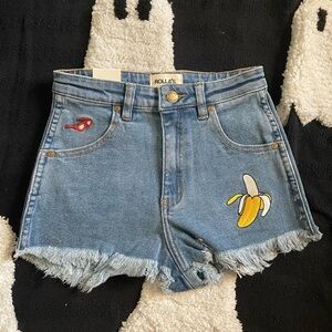 Rolla’s hightails hippie blue high rise shorts with Patches
